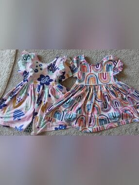 Mila & Rose Girls' Pink Rainbow & Floral Casual Dress Duo